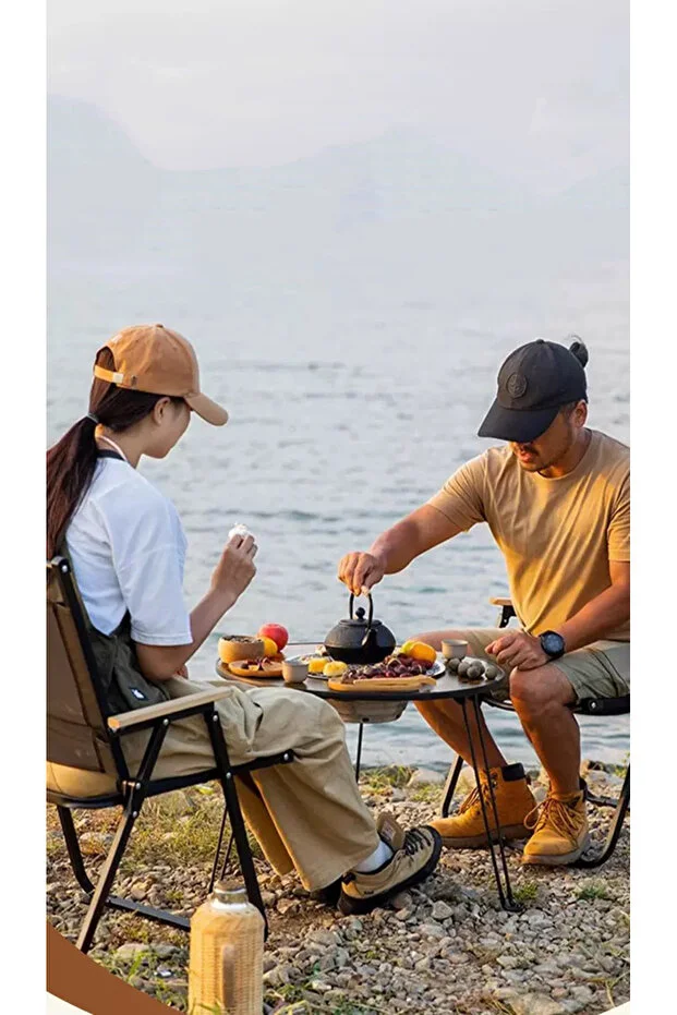 Mangal Maşı Masa Yuvarlak Katlanabilir Metal Mangal Masası - Kamp ve Piknik Taşıma 